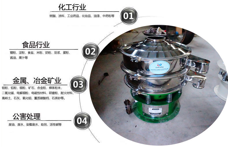 面粉振動(dòng)篩粉機(jī)適用于化工，食品，金屬、冶金，公害處理等行業(yè)