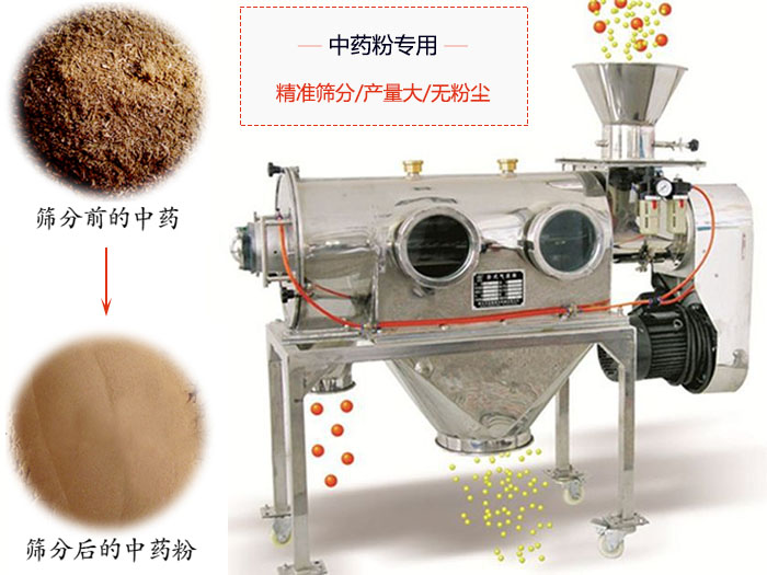 WQS50-130臥式氣流篩：中藥粉專用篩：精度篩分/產(chǎn)量大/無粉塵符合標(biāo)準(zhǔn)。